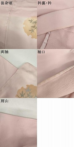 平和屋着物▽訪問着　単衣　手描き　雪輪枝花文　暈し染め　正絹　逸品　AABI8074cs