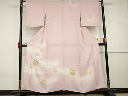 平和屋着物▽訪問着　単衣　手描き　雪輪枝花文　暈し染め　正絹　逸品　AABI8074cs