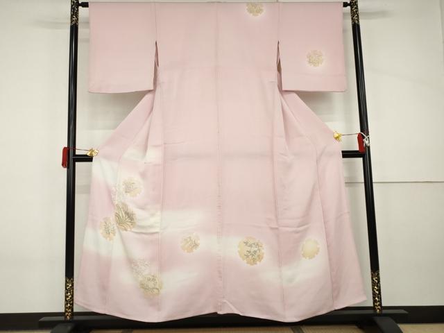 平和屋着物▽訪問着　単衣　手描き　雪輪枝花文　暈し染め　正絹　逸品　AABI8074cs