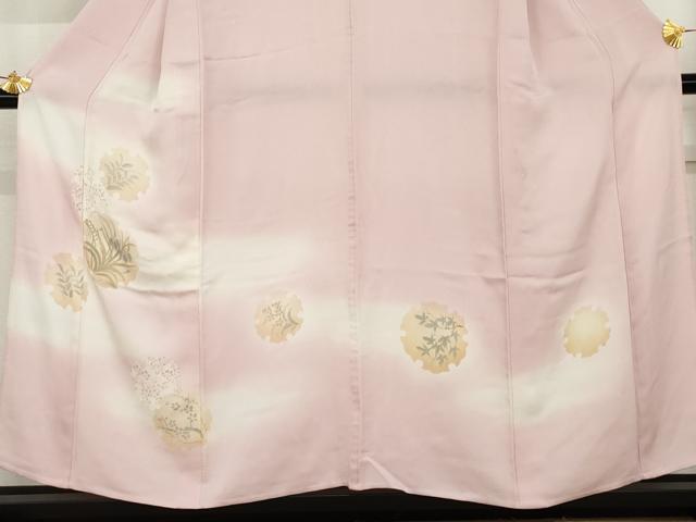 平和屋着物▽訪問着　単衣　手描き　雪輪枝花文　暈し染め　正絹　逸品　AABI8074cs