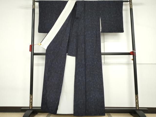 平和屋着物▽上質な紬　単衣　枝葉文　正絹　逸品　AABI8081cs