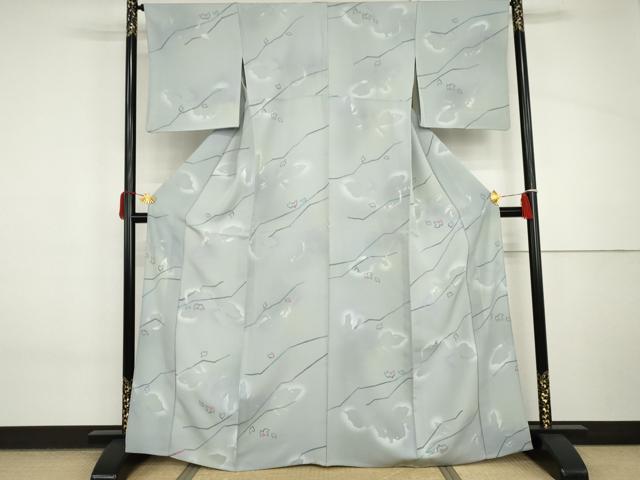 平和屋着物▽上質な小紋　単衣　枝葉文　暈し染め　正絹　逸品　AABI8082cs