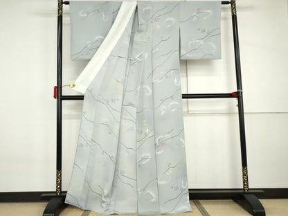 平和屋着物▽上質な小紋　単衣　枝葉文　暈し染め　正絹　逸品　AABI8082cs