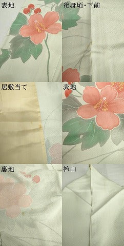 平和屋着物▽訪問着　単衣　手描き　草花文　金彩　正絹　逸品　AABI8083cs