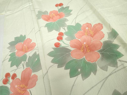 平和屋着物▽訪問着　単衣　手描き　草花文　金彩　正絹　逸品　AABI8083cs