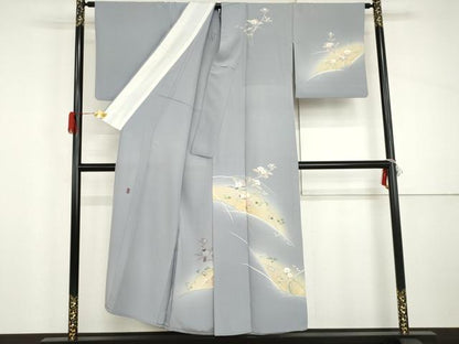 平和屋着物▽訪問着　単衣　友禅　作家物　枝花文　暈し染め　金彩　正絹　逸品　AABI8084cs