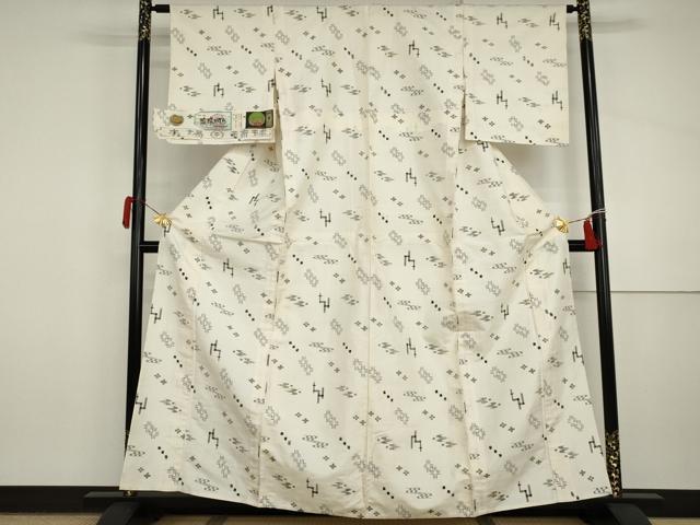 平和屋着物▽本場琉球絣　単衣　琉球絣文様　大城誠光作　証紙付き　正絹　逸品　AABI8085cs
