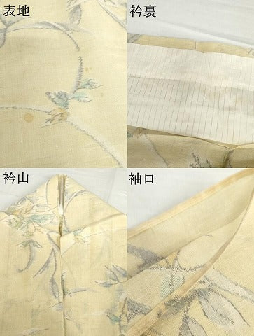 平和屋着物＊夏物　紗紬　枝葉文　正絹　逸品　AABI8086cs