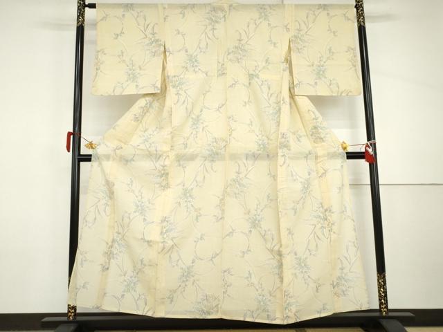 平和屋着物＊夏物　紗紬　枝葉文　正絹　逸品　AABI8086cs