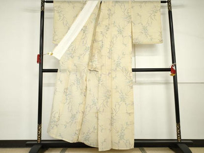 平和屋着物＊夏物　紗紬　枝葉文　正絹　逸品　AABI8086cs