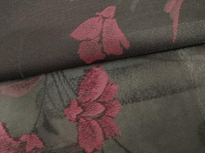 平和屋着物＊夏物　小紋　紗　枝花文　黒地　正絹　逸品　AABI8087cs