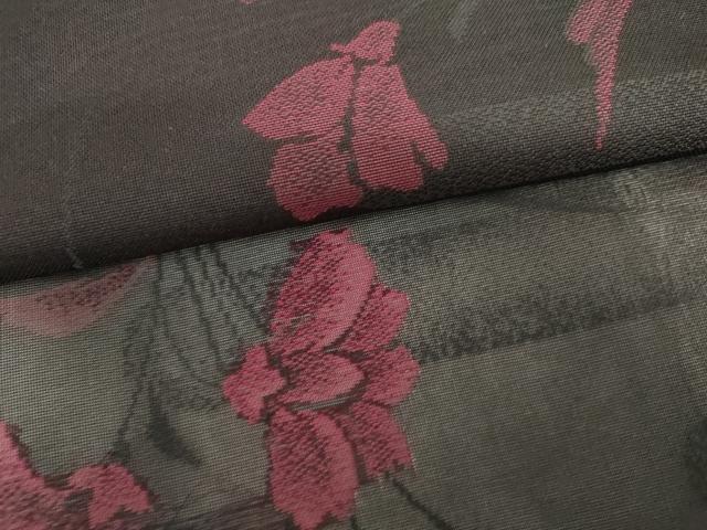 平和屋着物＊夏物　小紋　紗　枝花文　黒地　正絹　逸品　AABI8087cs