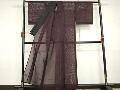 平和屋着物＊夏物　色無地　遠山紋紗　葡萄色　正絹　逸品　AABI8094cs