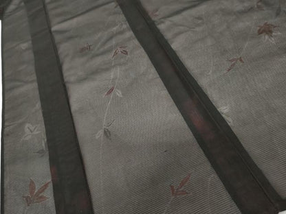 平和屋着物＊夏物　小紋　紗　枝葉文　黒地　正絹　逸品　AABI8095cs