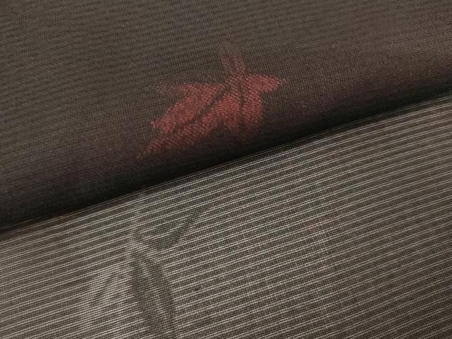 平和屋着物＊夏物　小紋　紗　枝葉文　黒地　正絹　逸品　AABI8095cs