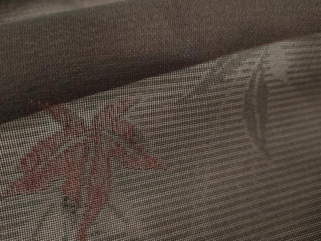 平和屋着物＊夏物　小紋　紗　枝葉文　黒地　正絹　逸品　AABI8095cs