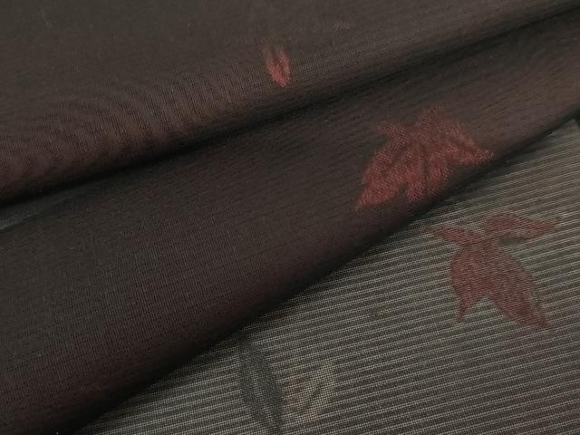 平和屋着物＊夏物　小紋　紗　枝葉文　黒地　正絹　逸品　AABI8095cs