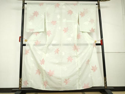 平和屋着物＊夏物　小紋　紗　楓文　正絹　逸品　AABI8096cs