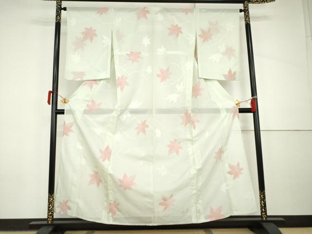 平和屋着物＊夏物　小紋　紗　楓文　正絹　逸品　AABI8096cs
