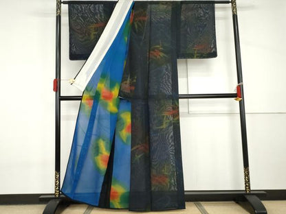 平和屋着物＊夏物　西陣　小紋　手描き　琉粋紗　反端付き　正絹　逸品　未使用　AABI8098cs