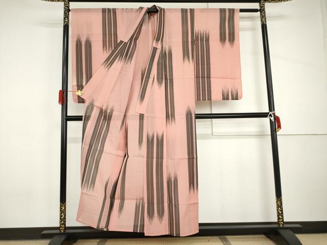 平和屋着物＊夏物　お召　矢羽根　正絹　逸品　AABI8104cs