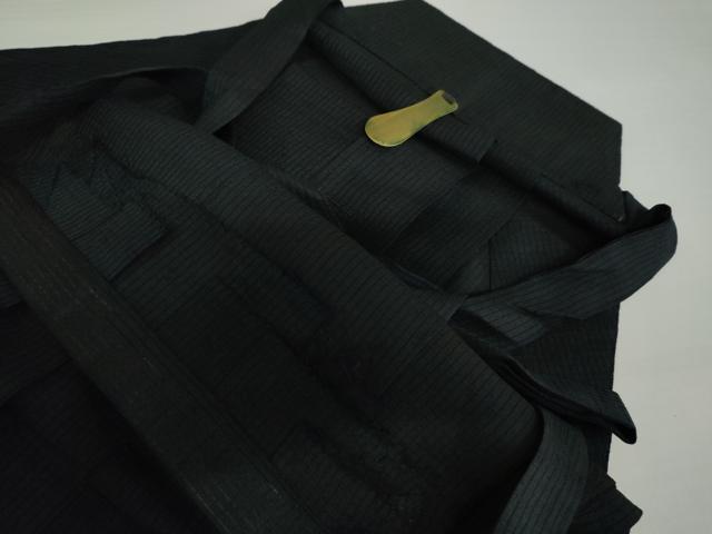 平和屋着物＊夏物　男性　行灯袴　縞　黒地　正絹　逸品　AABI8106cs