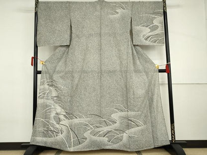 平和屋着物＊夏物　訪問着　絽　駒刺繍　露芝　たたき染め　銀彩　正絹　逸品　AABI8108cs