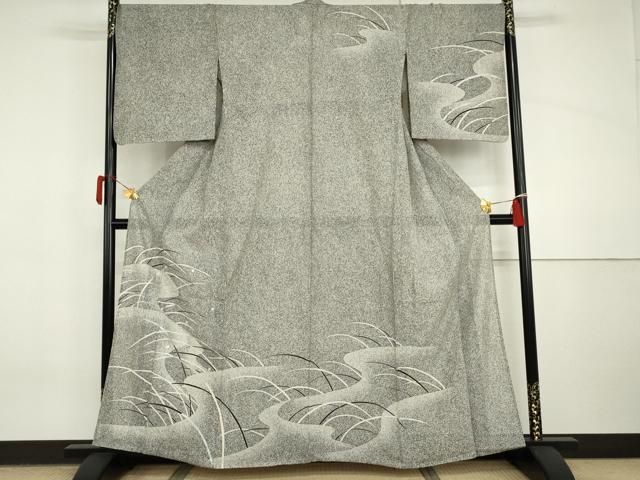 平和屋着物＊夏物　訪問着　絽　駒刺繍　露芝　たたき染め　銀彩　正絹　逸品　AABI8108cs