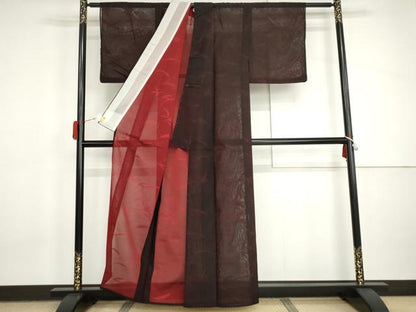 平和屋着物＊夏物　小紋　縦絽　枝葉文　正絹　逸品　AABI8116cs