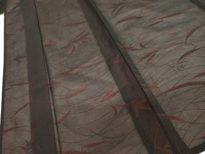 平和屋着物＊夏物　小紋　縦絽　枝葉文　正絹　逸品　AABI8116cs