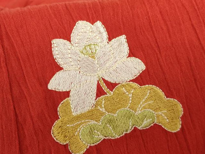 平和屋着物＊夏物　撫松庵　小紋・浴衣兼用　綿　刺繍　金魚　色無地　深緋色　洗える着物　AABI8118cs