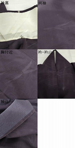 平和屋着物＊夏物　色無地　枝葉紋紗　葡萄色　正絹　逸品　AABI8120cs