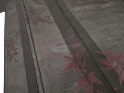 平和屋着物＊夏物　小紋　風通紗　草花文　黒地　正絹　逸品　未使用　AABI8122cs