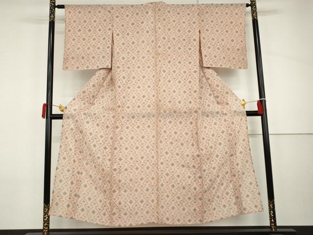 平和屋着物＊夏物　本場小千谷ちぢみ　幾何学文様　麻　逸品　AABI8123cs