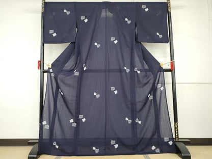 平和屋着物＊夏物　小紋　鹿の子花唐草文　ロング丈　洗える着物　AABI8127cs