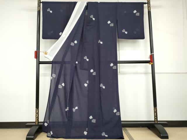 平和屋着物＊夏物　小紋　鹿の子花唐草文　ロング丈　洗える着物　AABI8127cs