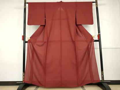 平和屋着物＊夏物　色無地　紗　臙脂色　正絹　逸品　未使用　AABI8129cs