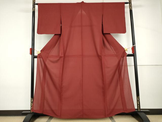 平和屋着物＊夏物　色無地　紗　臙脂色　正絹　逸品　未使用　AABI8129cs