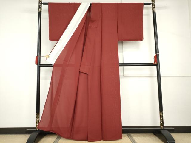 平和屋着物＊夏物　色無地　紗　臙脂色　正絹　逸品　未使用　AABI8129cs