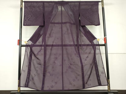 平和屋着物＊夏物　色無地　絽　地紙楓紋紗　桑の実色　正絹　逸品　AABI8130cs
