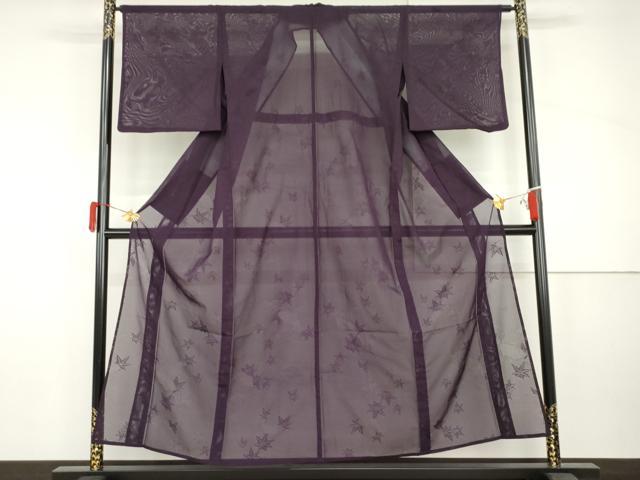 平和屋着物＊夏物　色無地　絽　地紙楓紋紗　桑の実色　正絹　逸品　AABI8130cs