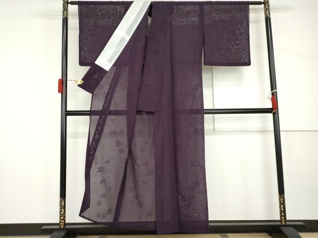 平和屋着物＊夏物　色無地　絽　地紙楓紋紗　桑の実色　正絹　逸品　AABI8130cs