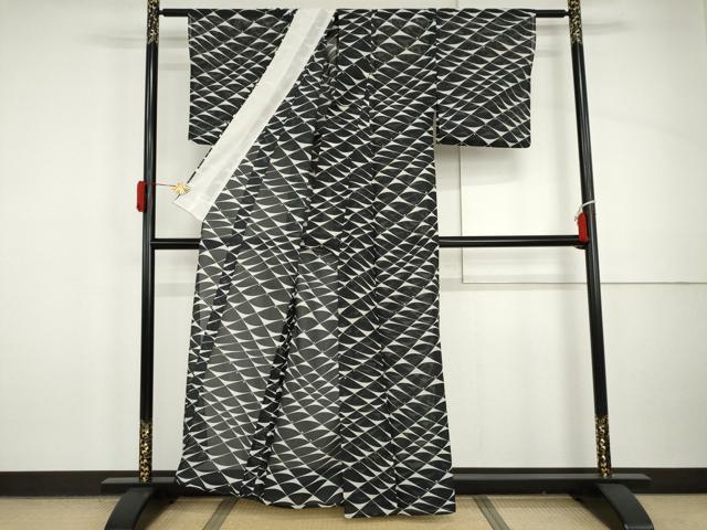 平和屋着物＊夏物　小紋　絽　幾何学文様　洗える着物　AABI8131cs