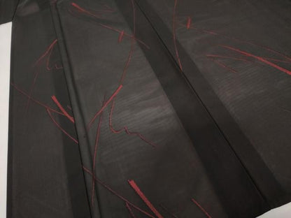 平和屋着物＊夏物　小紋　風通紗　枝木文　黒地　正絹　逸品　AABI8136cs