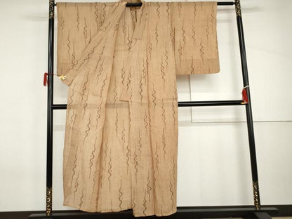 平和屋着物＊夏物　本場小千谷ちぢみ　よろけ縞　麻　逸品　AABI8139cs