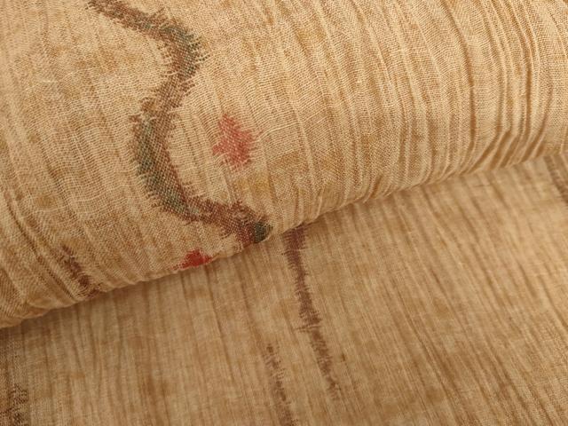 平和屋着物＊夏物　本場小千谷ちぢみ　よろけ縞　麻　逸品　AABI8139cs