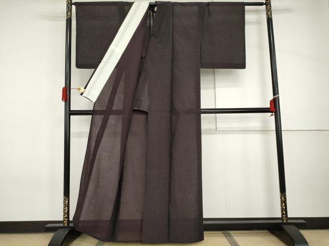 平和屋着物＊夏物　色無地　紗　草花文　深紫色地　AABI8140cs