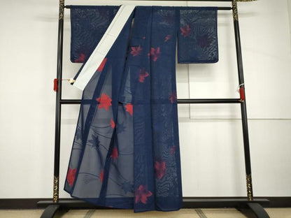 平和屋着物＊夏物　小紋　紗　竜田川　正絹　逸品　未使用　AABI8141cs