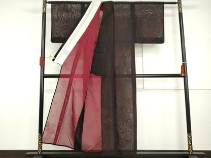 平和屋着物＊夏物　小紋　風通紗　吉祥文　正絹　逸品　AABI8146cs