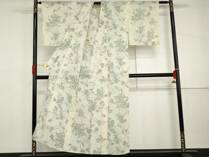 平和屋着物＊夏物　小紋　ちぢみ織　枝花文　AABI8147cs